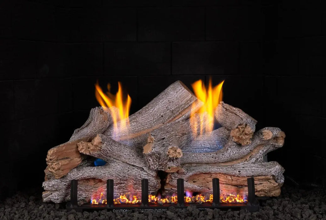 Lakeshore gas log set burning, front view