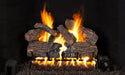 Charred Oak Flame Enhanced gas logs burning on a black background