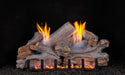 Lakeshore weathered gray gas logs burning on a black background