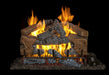 Charred Cinder Split gas log set burning, front view on black