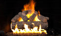 Golden Oak Designer Plus Flame Enhanced gas logs burning on a black background