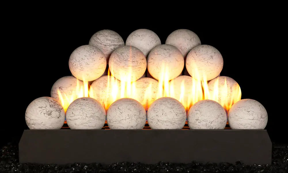 Carrera Marble spheres stacked on a G23 burner with flames