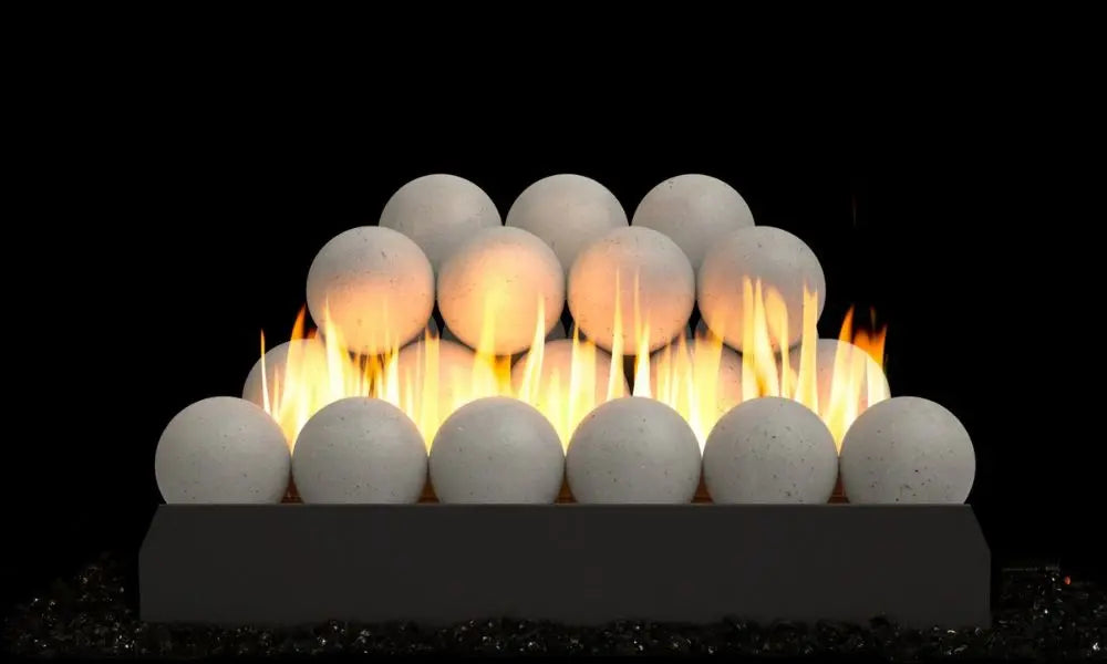 Graystone spheres stacked on a G23 burner with flames