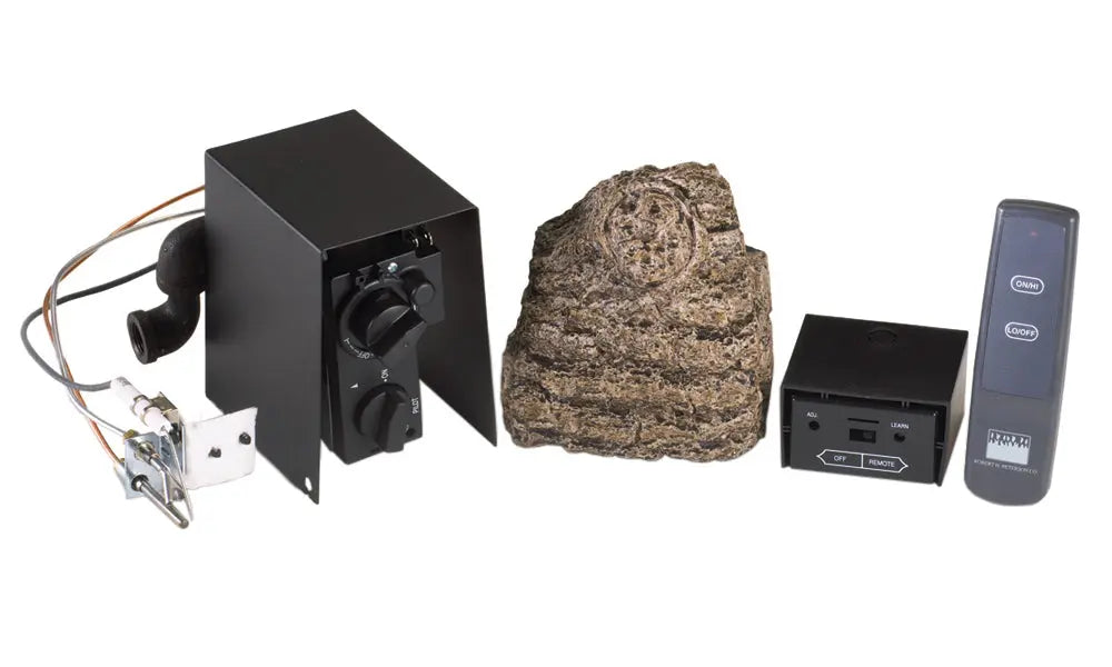 APK-15 valve in a black box, with pilot assembly, decorative wood chunk cover, receiver and remote transmitter
