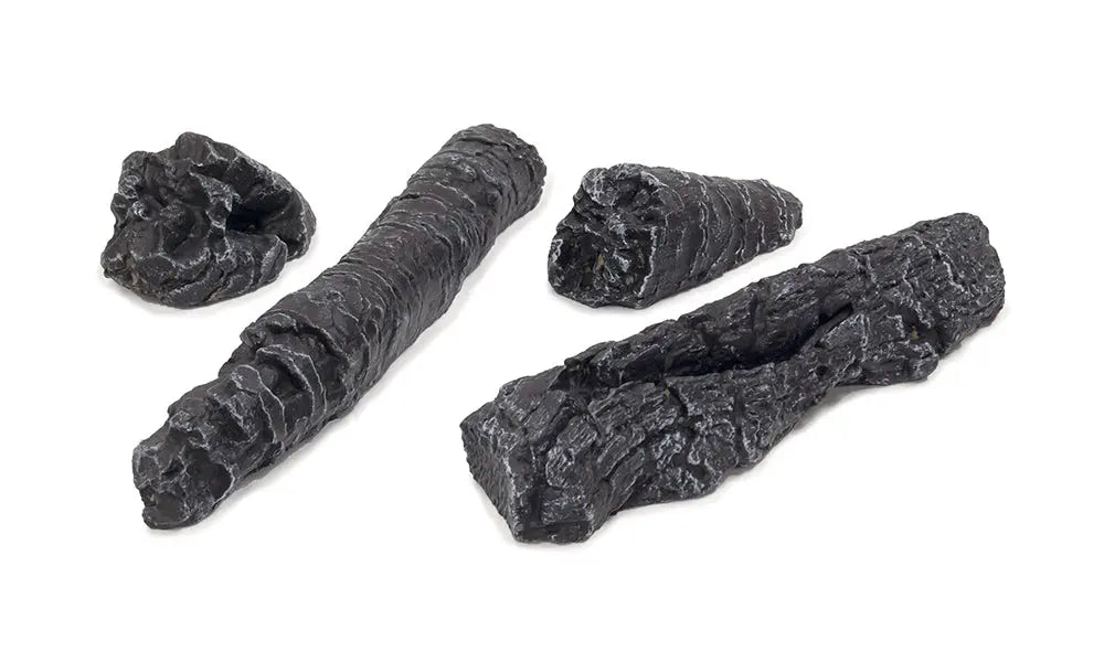 four black charred ceramic log pieces