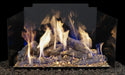 gas logs burning in front of a black porcelain contemporary fyreback