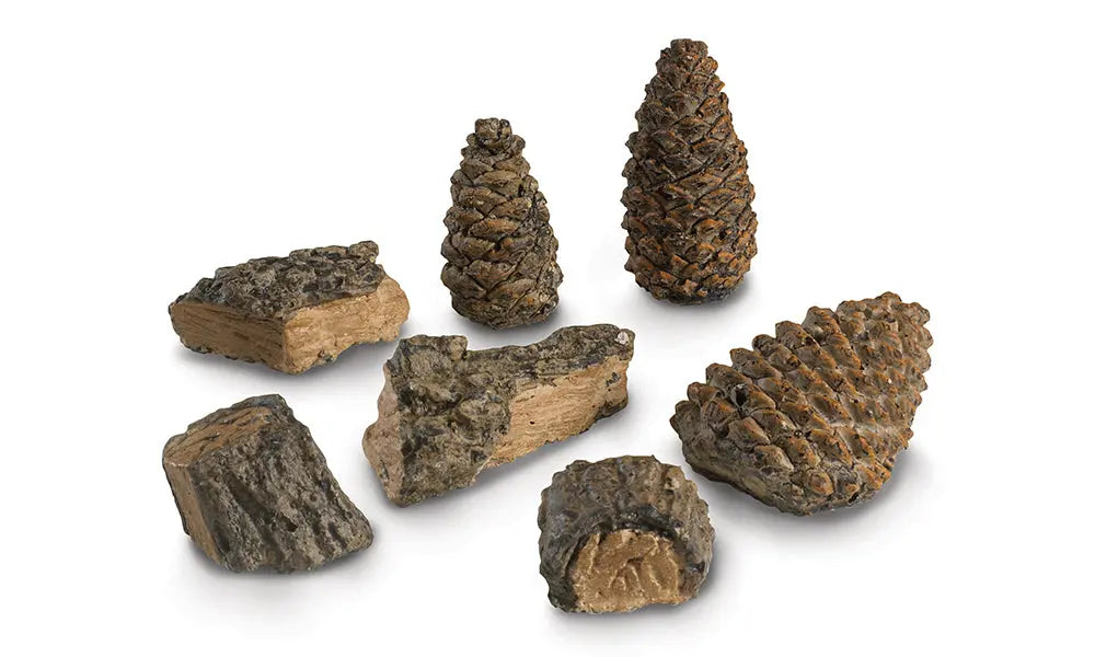 ceramic wood chips and pine cones from a decor pack