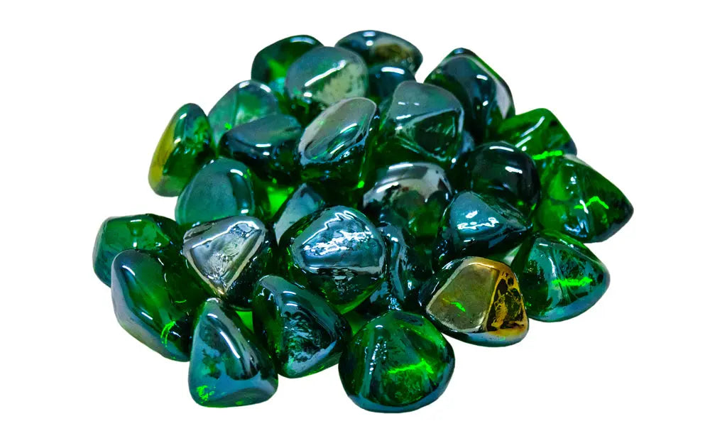 pile of emerald green glass nuggets