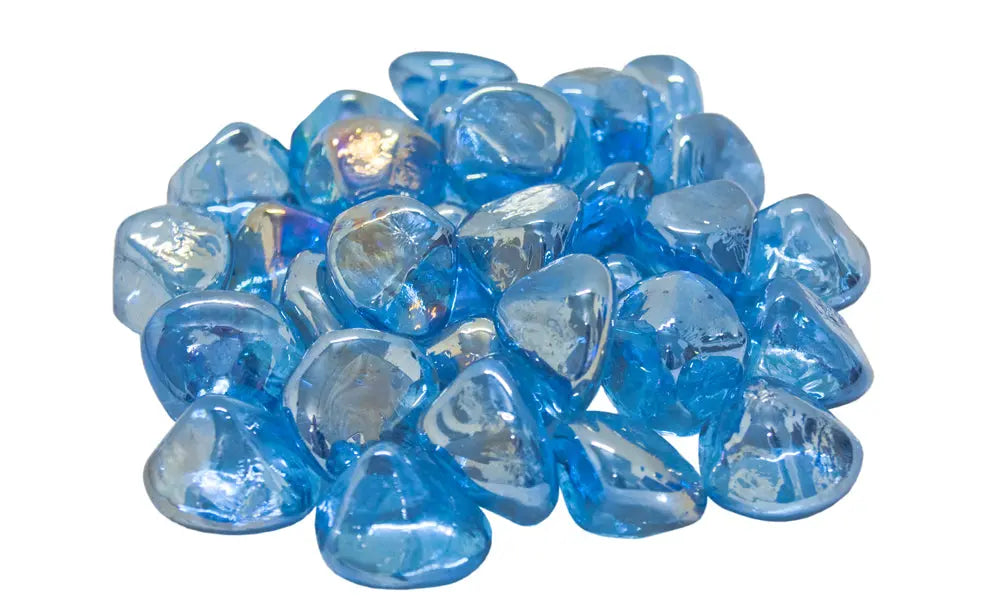 pile of light blue glass nuggets