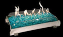 G21 see-thru glass burner with flames over blue fire glass between two glass panels