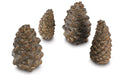 four ceramic pine cones in assorted sizes