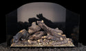 gas logs in front of a black porcelain three-panel fyreback