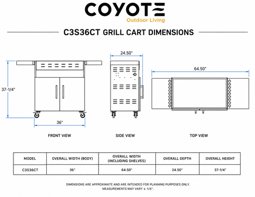 Coyote C3S36CT cart dimension drawing