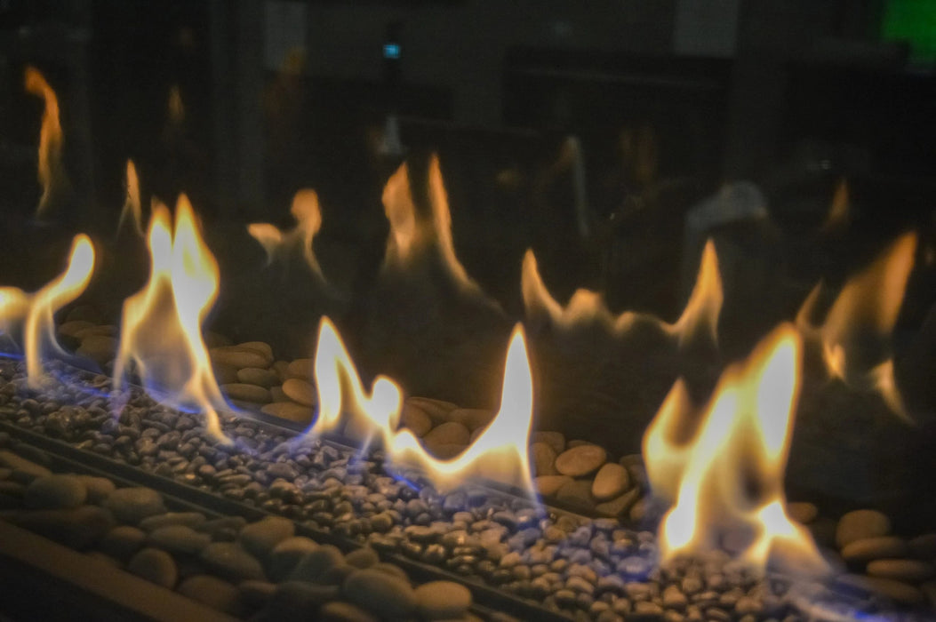 Dreamwood Living’s Austin 65: refined linear gas fireplace with clear flames.