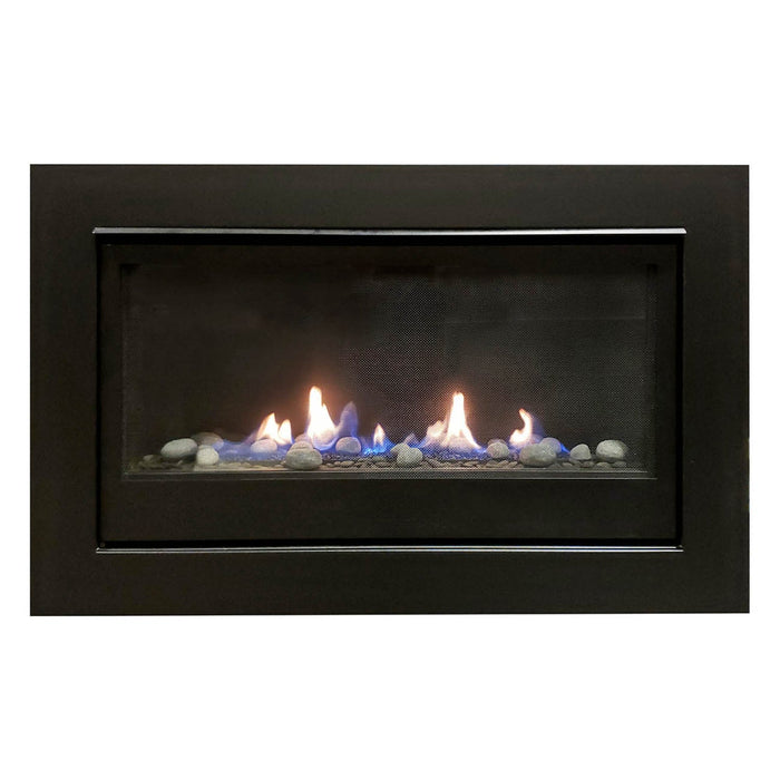 Warm ambiance created by the Boston 36 gas fireplace flames.