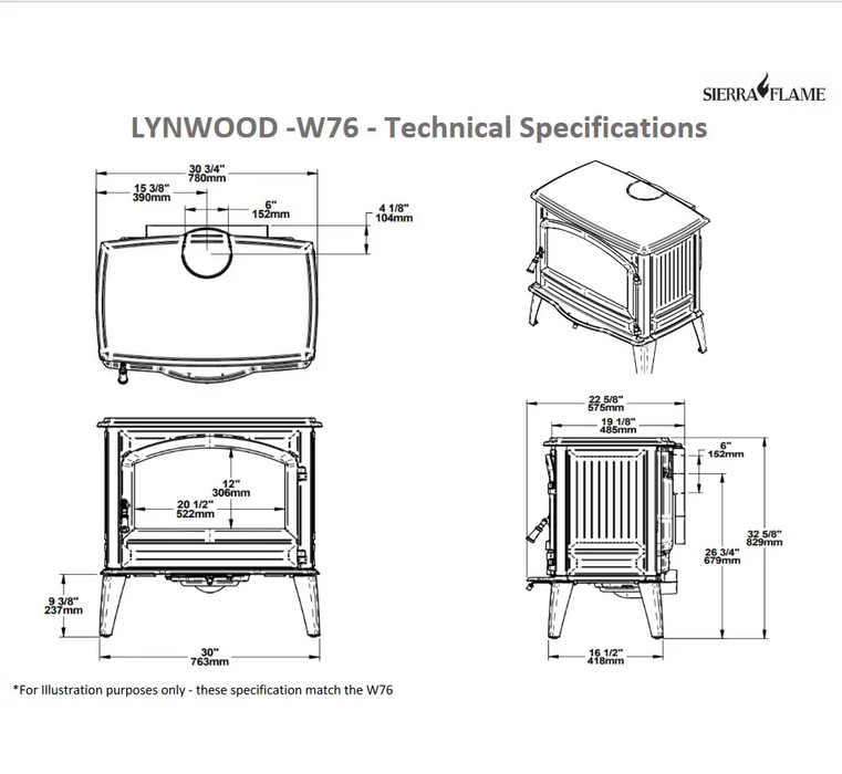 Sierra Flame Lynwood W76 Cast Iron Wood Burning Stove