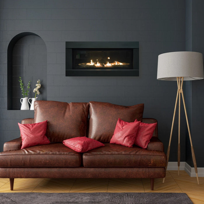 Stanford 55 fireplace: contemporary design, 55” flame view, Dreamwood Living.