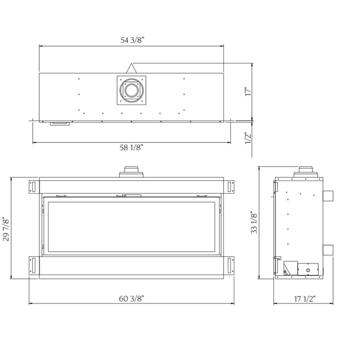 Sierra Flame Stanford 55: direct vent, black porcelain, rock set, Dreamwood Living.