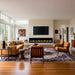 SimpliFire Allusion Edge 100" electric fireplace below a TV in a mid-century living room