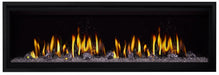 SimpliFire Allusion Edge 60" linear electric fireplace, front view with crystal media and yellow flame