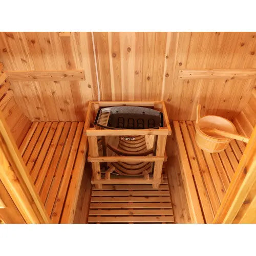 SunRay Solace 2 Person Barrel Outdoor Traditional Sauna - Western Red Cedar SunRay Saunas