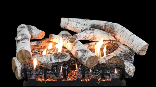 Empire Super Birch Log Set, logs burning on a black background
