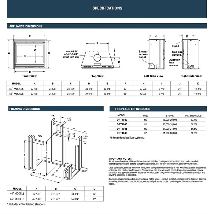 Superior DRT4040 40" Traditional Top Direct Vent Gas Fireplace With Electronic Ignition Superior Dreamwood Living