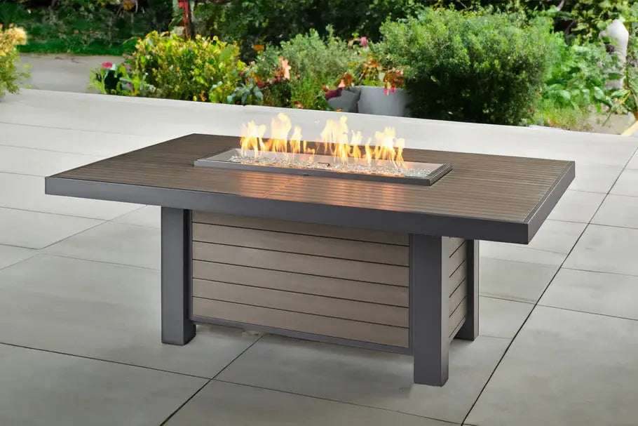 The Outdoor GreatRoom Company Brooks Linear Dining Height Taupe Fire Pit Table - BRK-1242-D-K The Outdoor GreatRoom Company Dreamwood Living