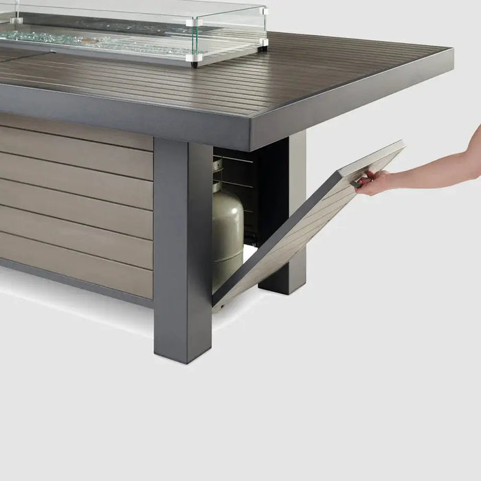 The Outdoor GreatRoom Company Brooks Linear Dining Height Taupe Fire Pit Table - BRK-1242-D-K The Outdoor GreatRoom Company Dreamwood Living