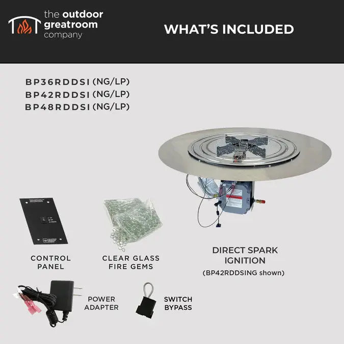 The Outdoor GreatRoom Company Crystal Fire Plus Round Gas Burner Insert and Plate Kit The Outdoor GreatRoom Company Dreamwood Living