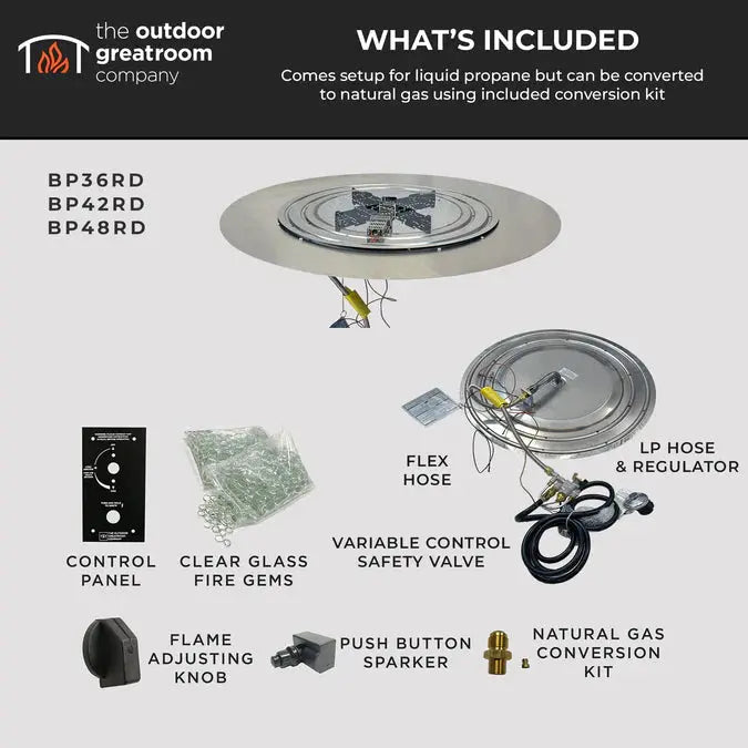 The Outdoor GreatRoom Company Crystal Fire Plus Round Gas Burner Insert and Plate Kit The Outdoor GreatRoom Company Dreamwood Living