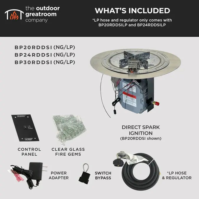 The Outdoor GreatRoom Company Crystal Fire Plus Round Gas Burner Insert and Plate Kit The Outdoor GreatRoom Company Dreamwood Living