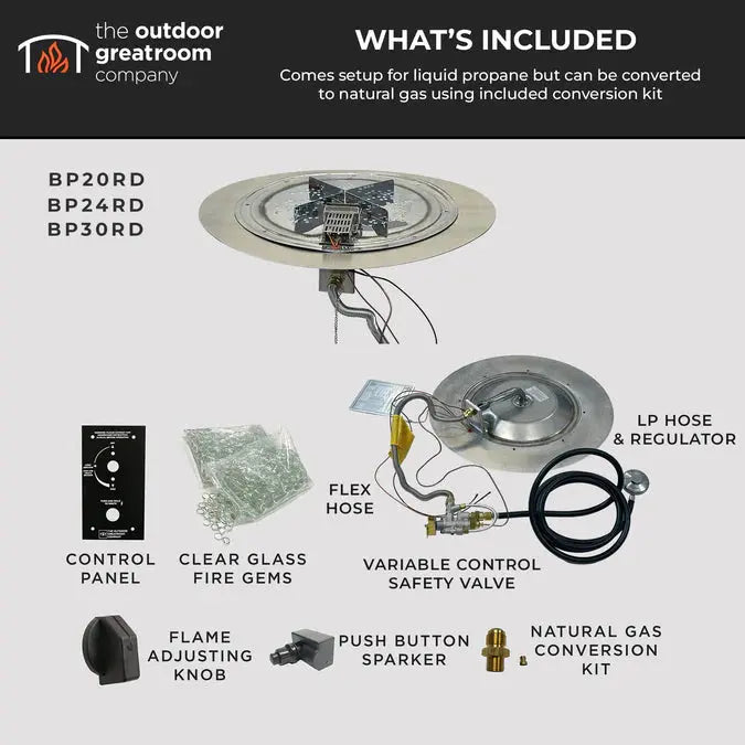 The Outdoor GreatRoom Company Crystal Fire Plus Round Gas Burner Insert and Plate Kit The Outdoor GreatRoom Company Dreamwood Living