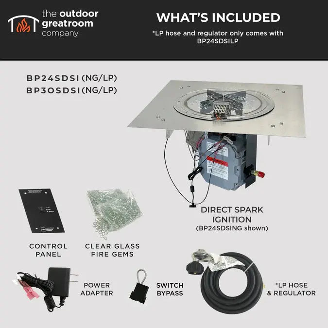 The Outdoor GreatRoom Company Crystal Fire Plus Square Gas Burner Insert and Plate Kit The Outdoor GreatRoom Company Dreamwood Living