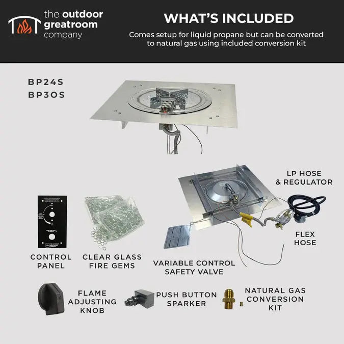 The Outdoor GreatRoom Company Crystal Fire Plus Square Gas Burner Insert and Plate Kit The Outdoor GreatRoom Company Dreamwood Living
