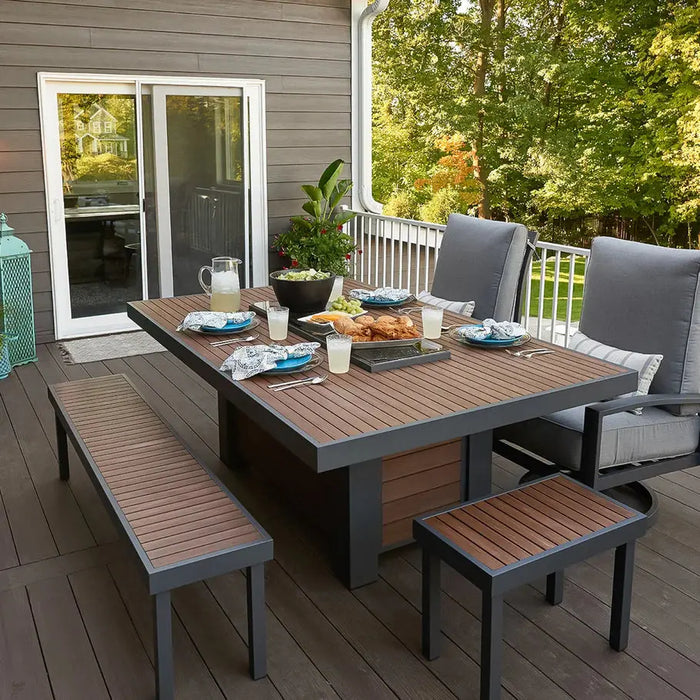 The Outdoor GreatRoom Company Kenwood Linear Dining Height Umber Brown Gas Fire Pit Table - KW-1242-K The Outdoor GreatRoom Company Dreamwood Living