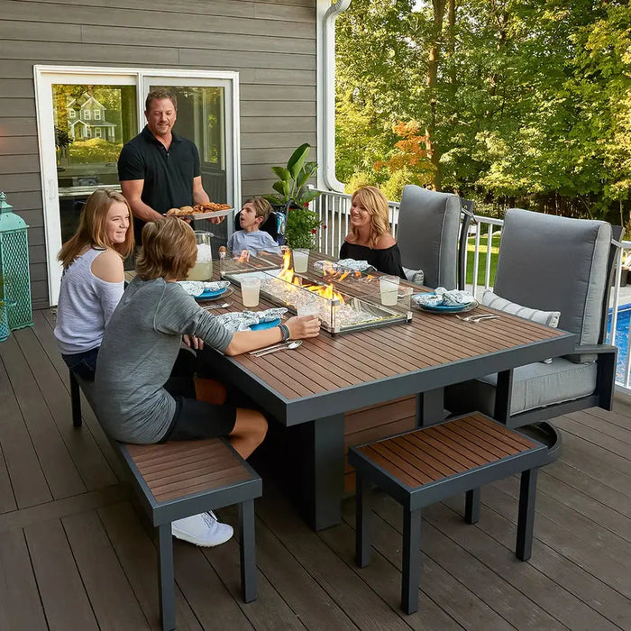 The Outdoor GreatRoom Company Kenwood Linear Dining Height Umber Brown Gas Fire Pit Table - KW-1242-K The Outdoor GreatRoom Company Dreamwood Living