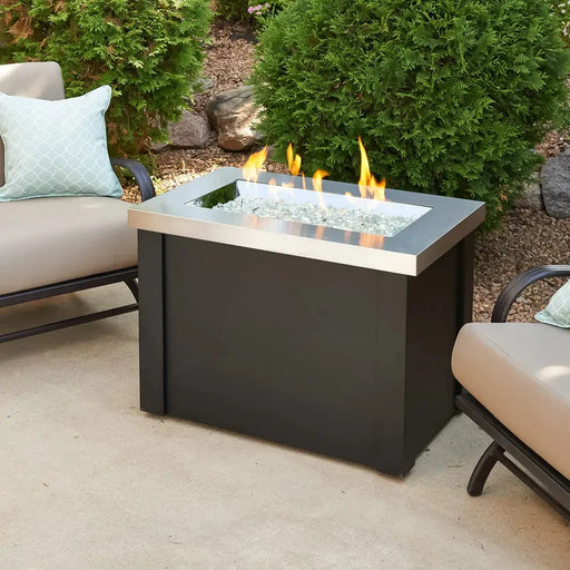 The Outdoor GreatRoom Company Stainless Steel Providence Rectangular Gas Fire Pit Table The Outdoor GreatRoom Company Dreamwood Living