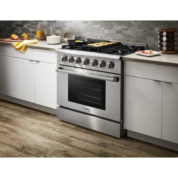 Thor Kitchen 36" Professional Dual Fuel Range in Stainless Steel, HRD3606ULP Thor Kitchen