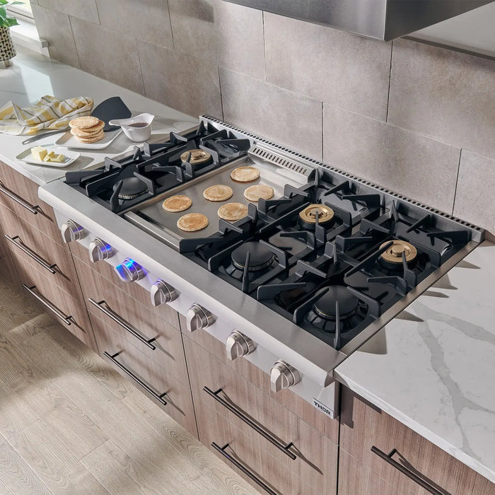Thor Kitchen 48" Natural Gas Rangetop in Stainless Steel with 6 Burners and Griddle, HRT4806U Thor Kitchen