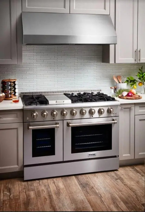 Thor Kitchen 48" Propane Gas Range in Stainless Steel with Dual Oven and Griddle, HRG4808ULP Thor Kitchen