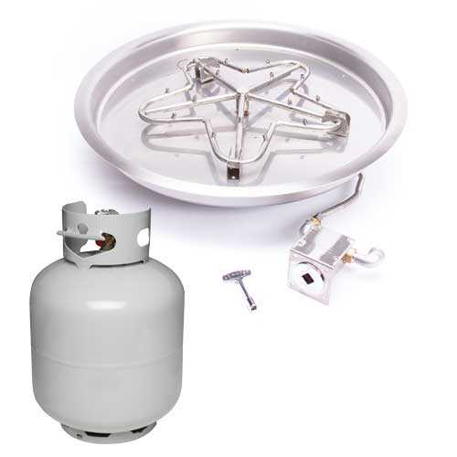 HPC 19" Round Bowl Pan Torpedo Fire Pit Insert With Push Button Flame Sensing Ignition with Small Tank