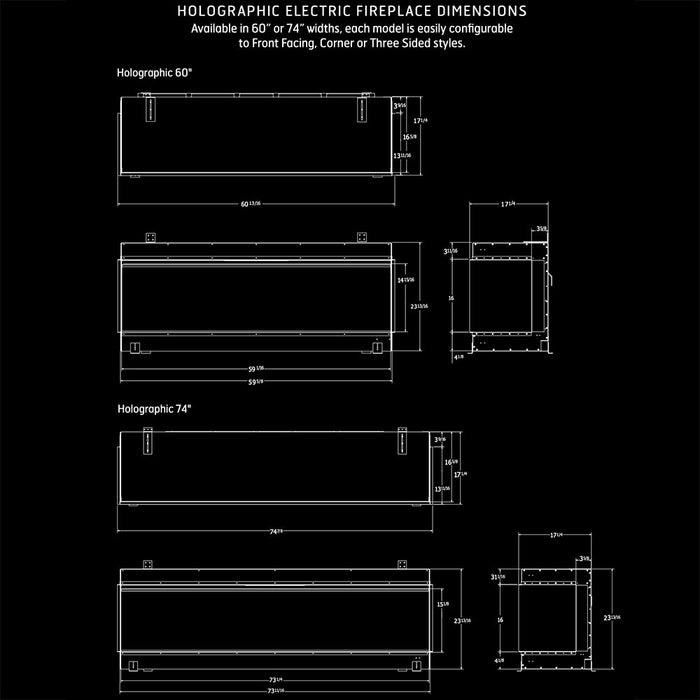 Ortal Holographic 60" Linear Electric Fireplace