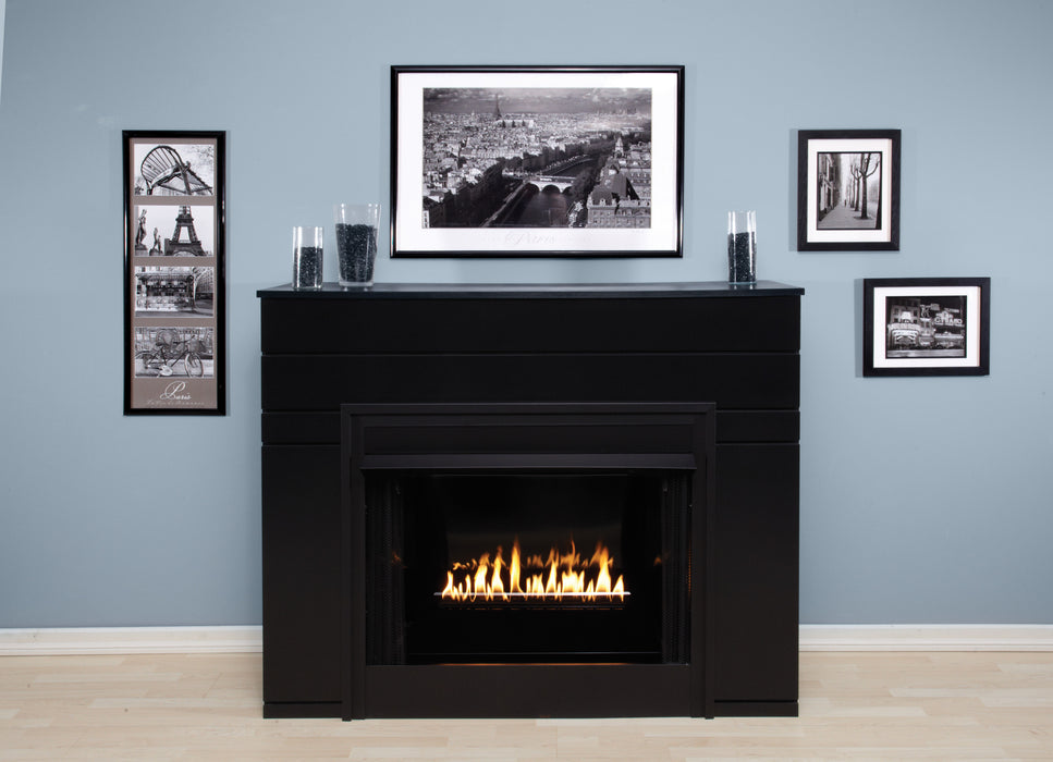 Empire VFD36 deluxe vent-free firebox installed in a living room wall