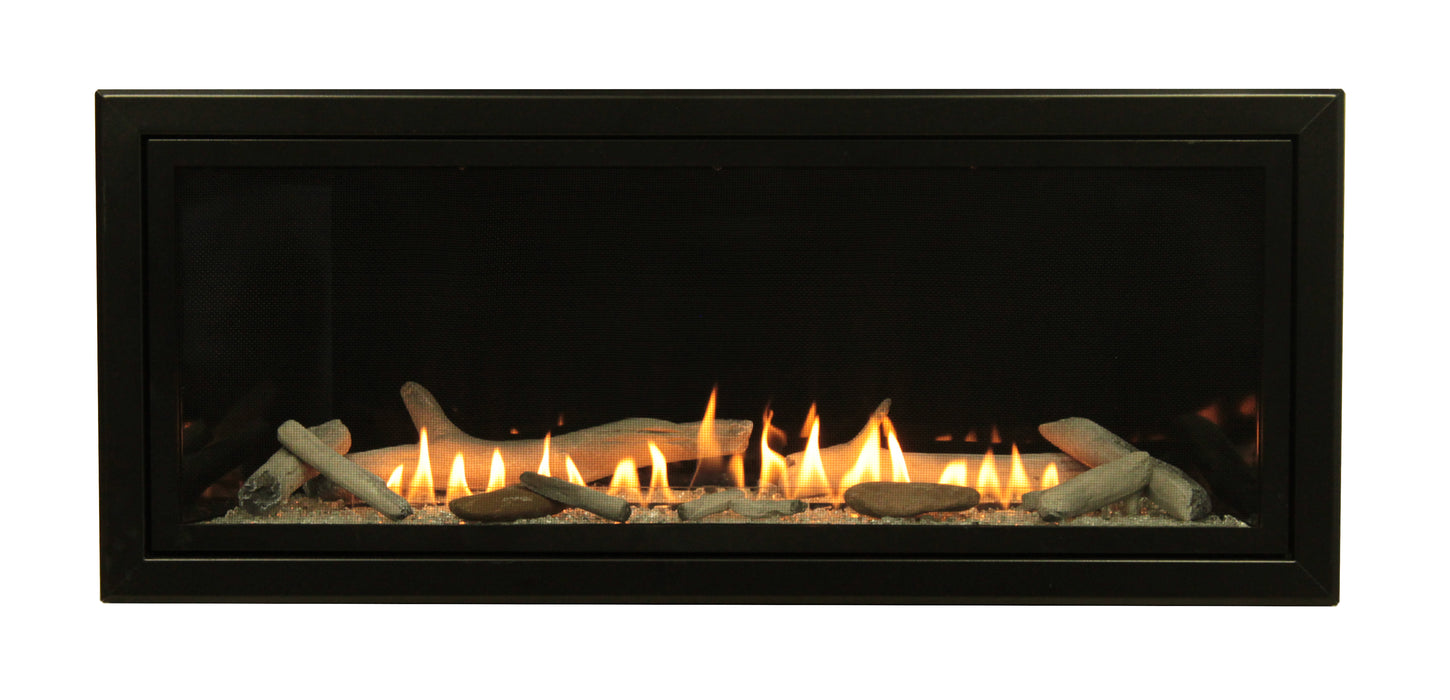 Empire Boulevard 36 vent-free linear with black porcelain liner, trim kit and log set