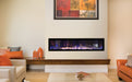 Empire Boulevard 60 vent-free linear with stainless liner and driftwood logs in a living room
