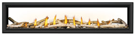 Vector 74" See-Through Direct Vent Gas Fireplace – with safety barrier, birch logs, front view, view 2