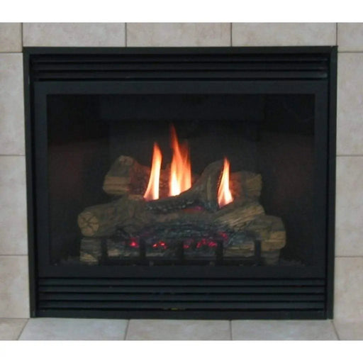 Empire Tahoe Deluxe 32" Direct Vent Gas Fireplace, front view with logs burning