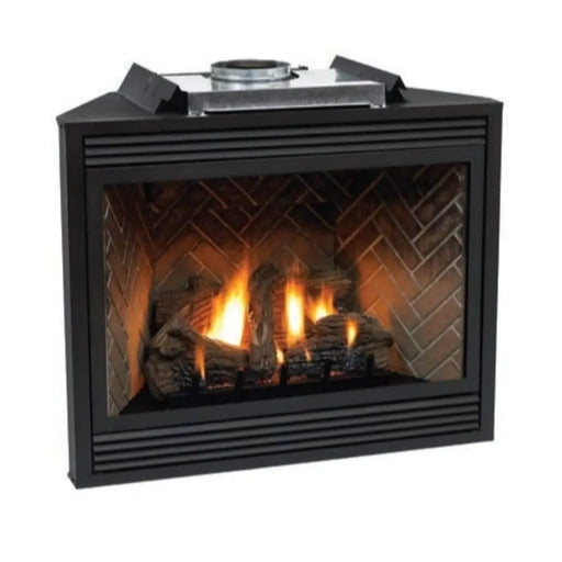 Empire Tahoe Premium 36" Direct Vent Gas Fireplace, angled view with logs burning