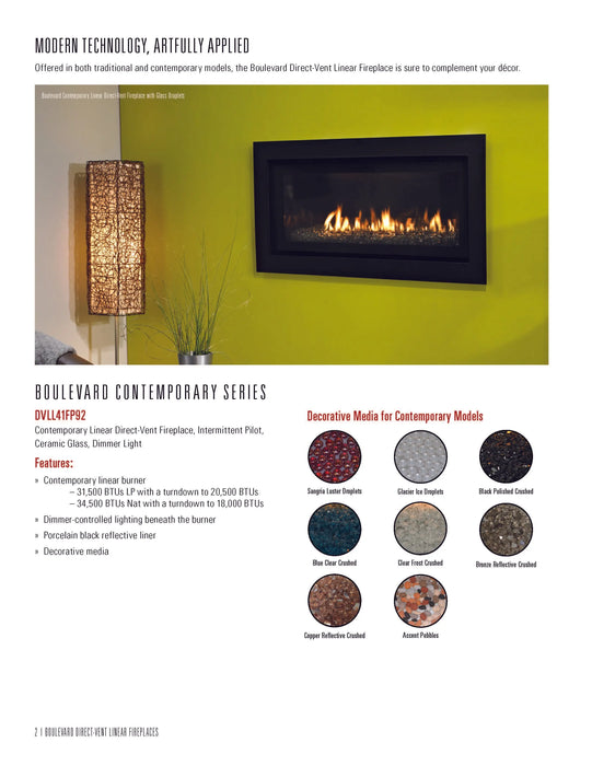 White Mountain Hearth 60" Boulevard Direct Vent Linear Contemporary Gas Fireplace White Mountain Hearth